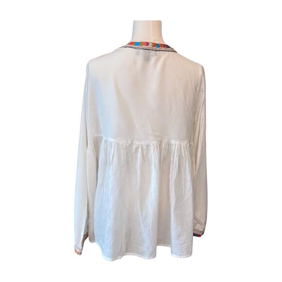 Anthropologie RD & Koko Embroidered Boho Peasant Top Tassel Tie Front M Beach - Picture 7 of 9
